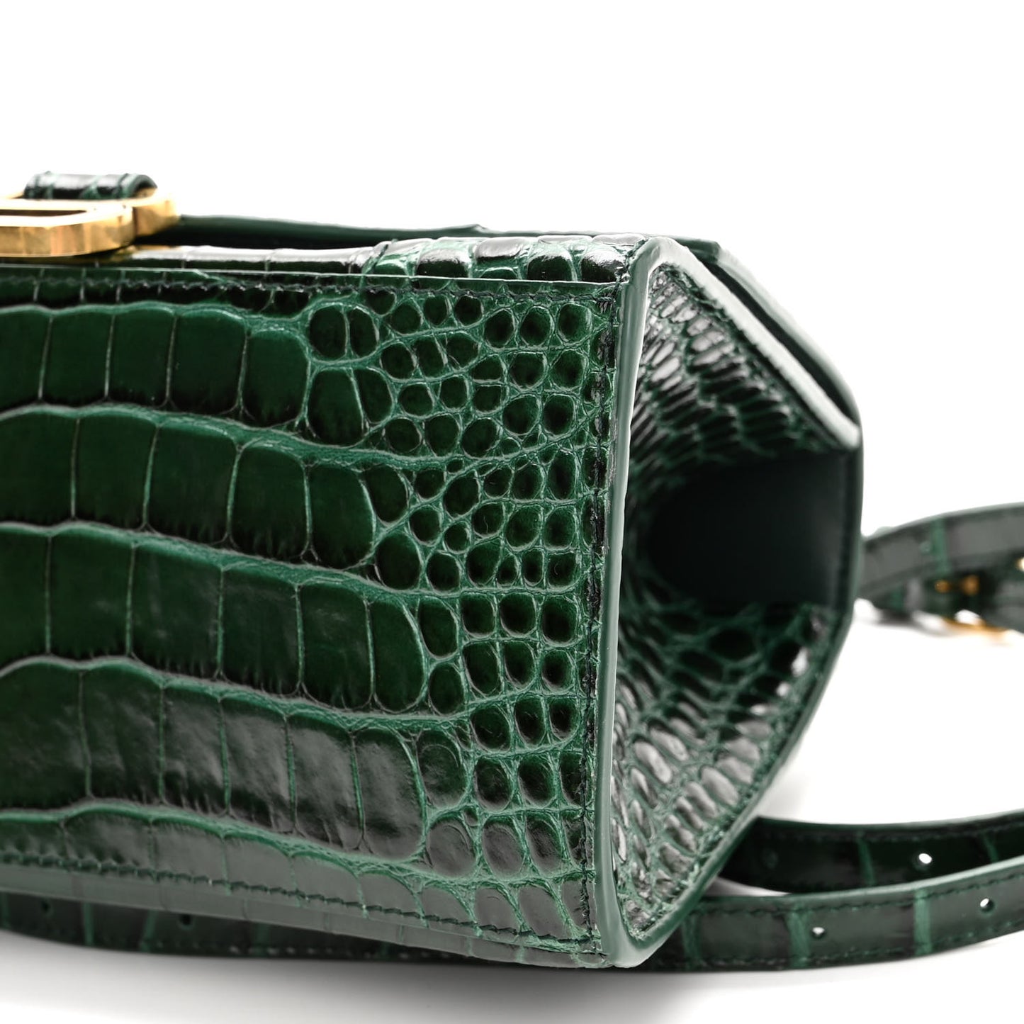 Shiny Calfskin Crocodile Embossed Small Hourglass Top Handle Bag Forest Green