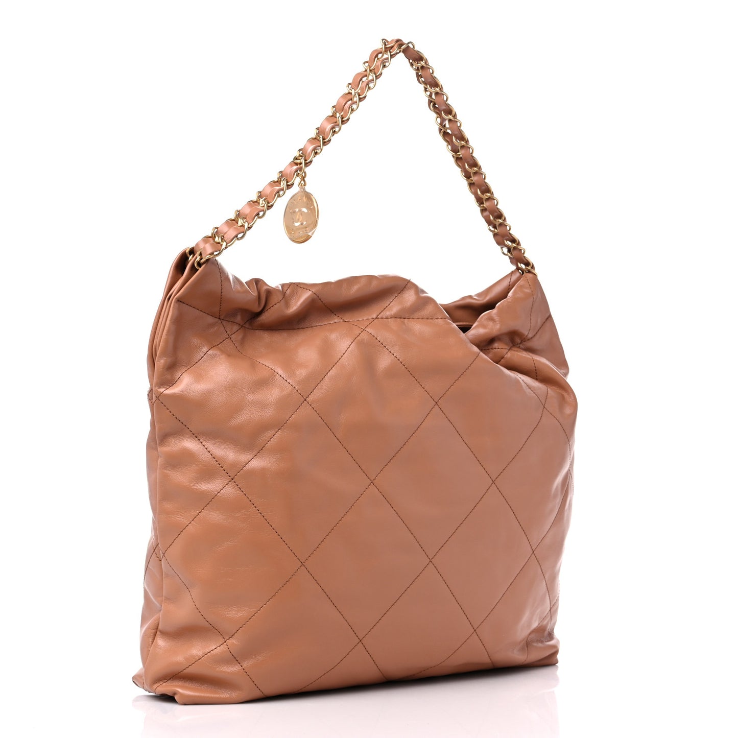 Shiny Calfskin Quilted Chanel 22 Camel