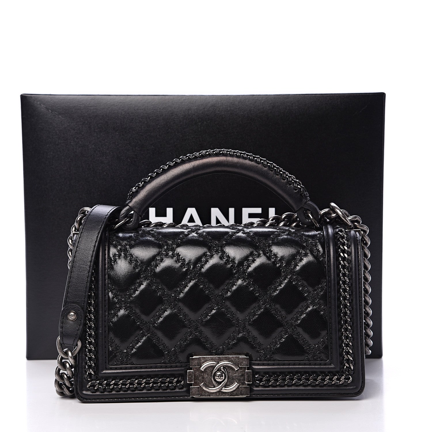 Chanel Calfskin Quilted Medium Top Handle Boy Flap Black 12 of 12