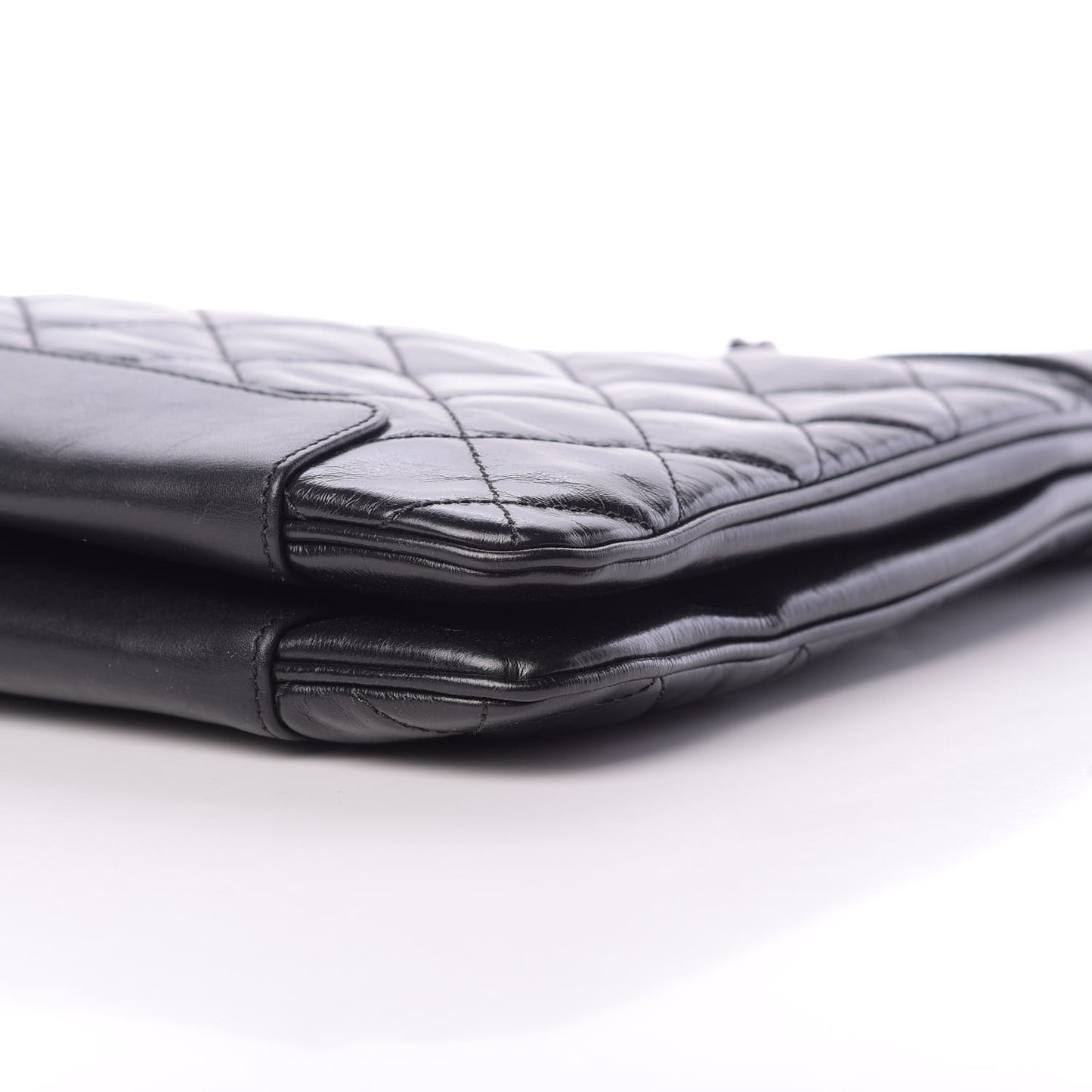 Glazed Calfskin Quilted Shopping Tote Black