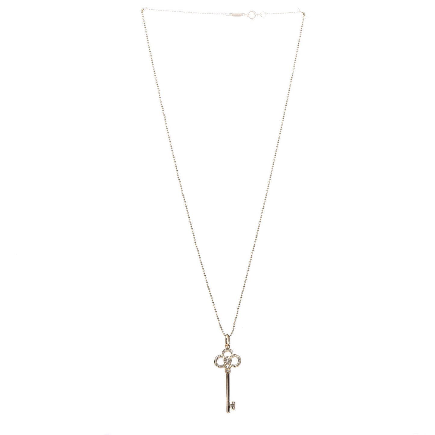 18K Yellow Gold Diamond Crown Key Pendant Necklace