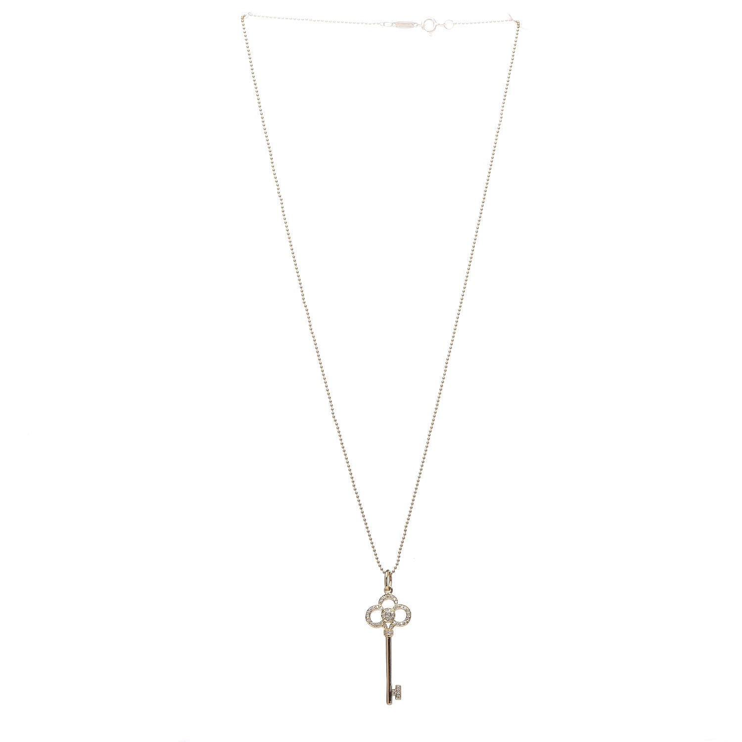 Tiffany 18K Yellow Gold Diamond Crown Key Pendant Necklace 3 of 7