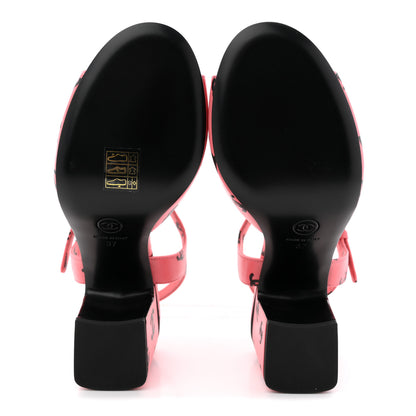 Chanel Printed Lambskin Coco Beach Sandals 37 Pink Black 6 of 11