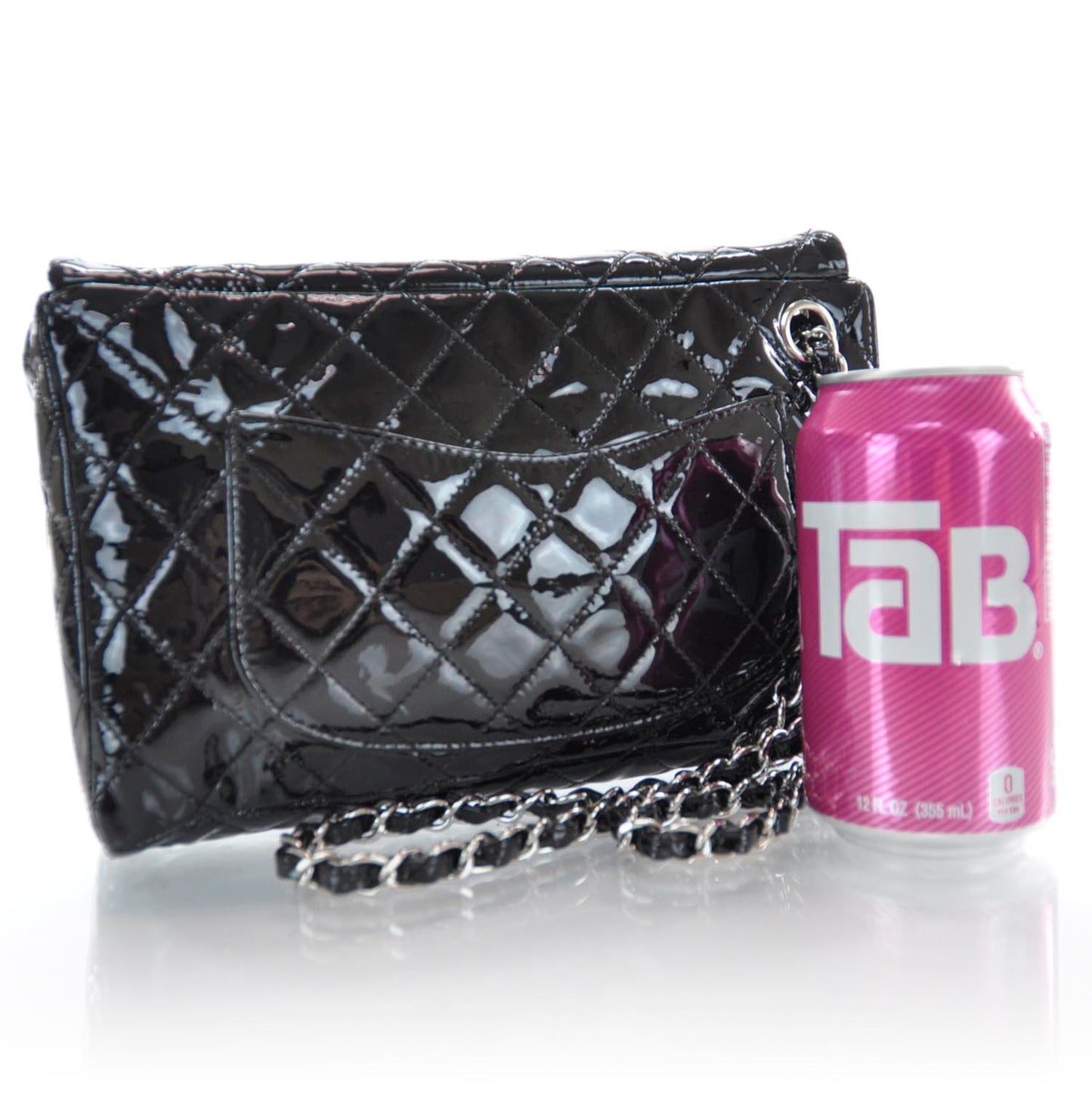 Patent Upside Down Flap Bag Black