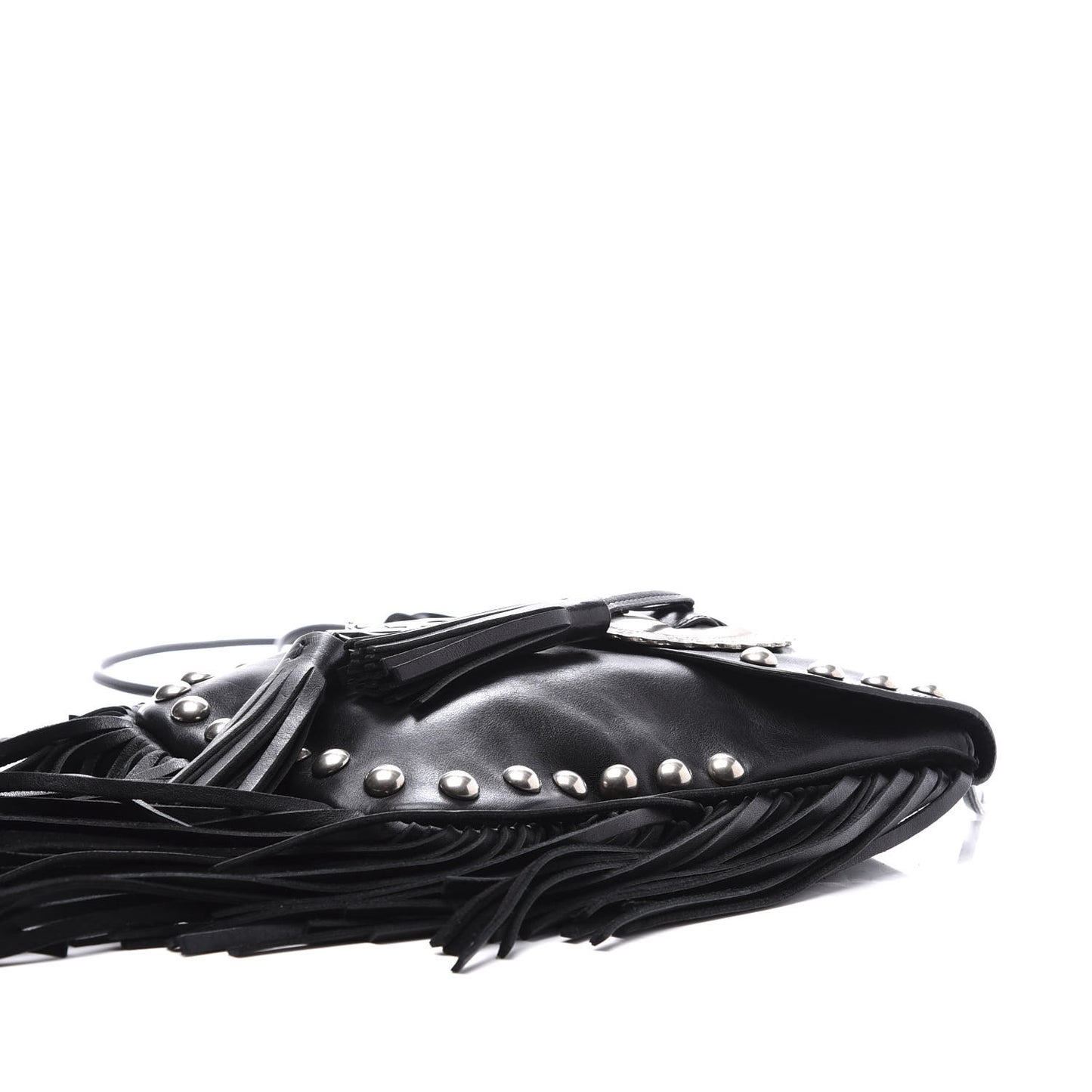 Calfskin Fringe Small Studded Anita Crossbody Bag Black