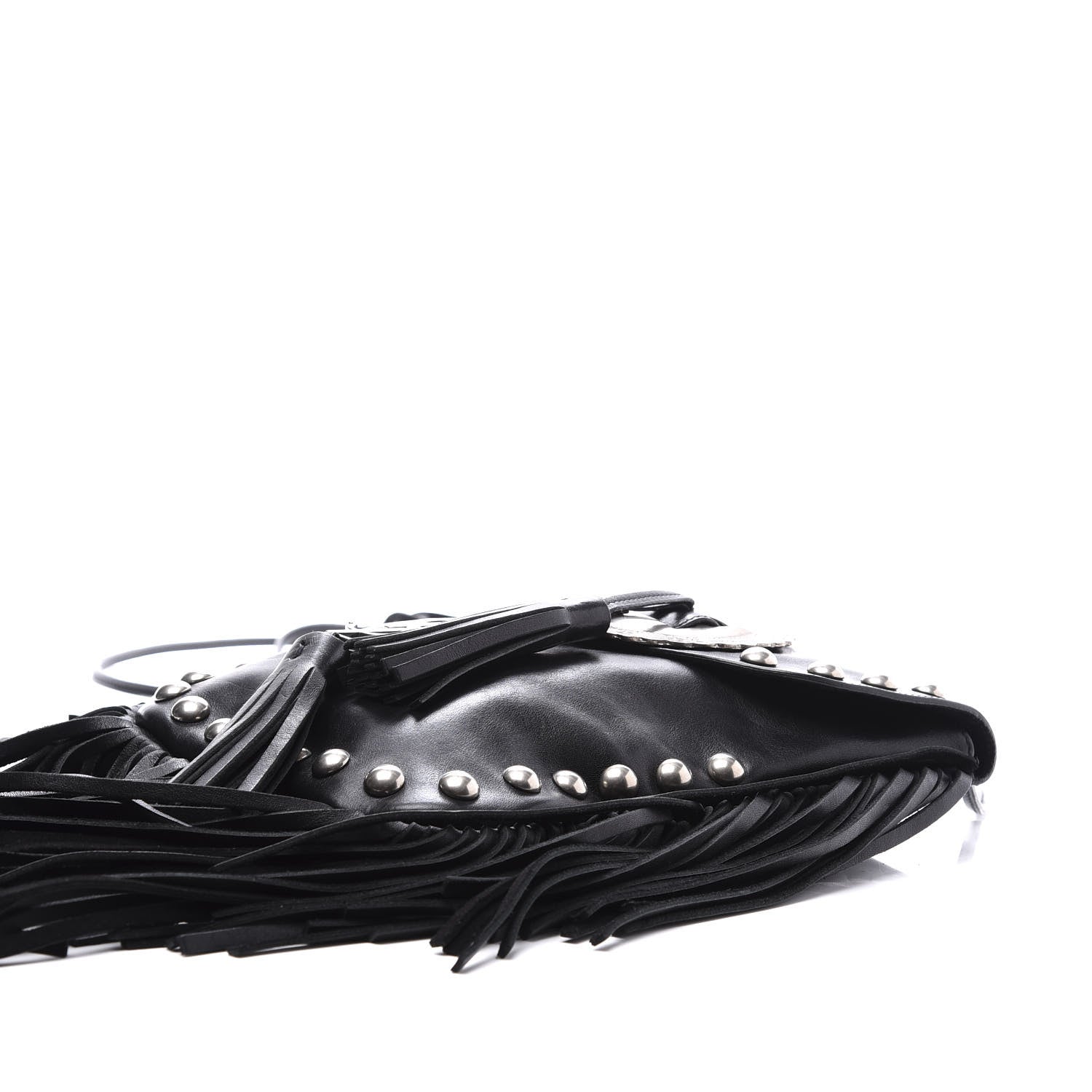 Saint Laurent Calfskin Fringe Small Studded Anita Crossbody Bag Black 7 of 9