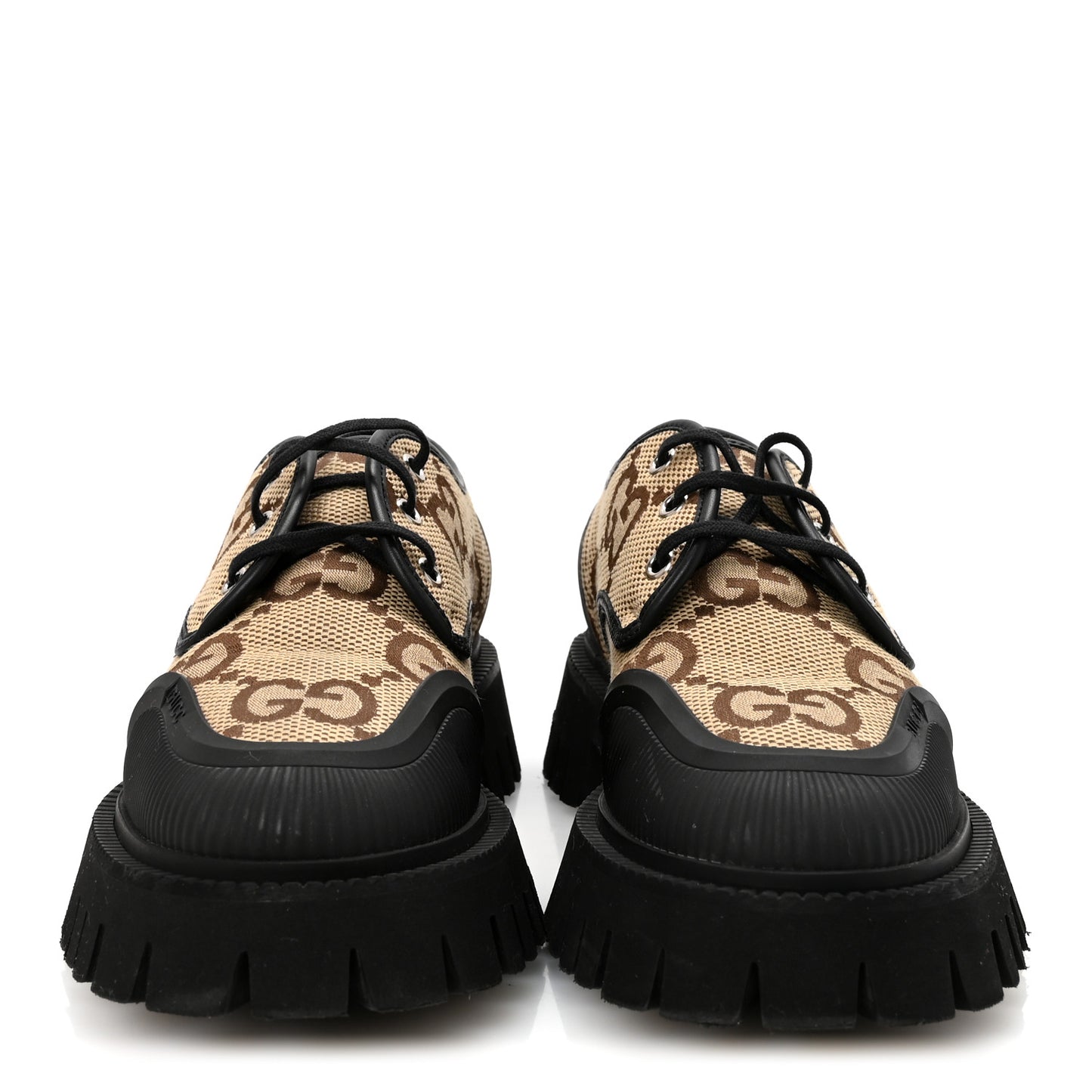 Monogram Jumbo GG Miro Soft Calfskin Womens Lug Sole Loafers 39.5 Camel Ebony Black