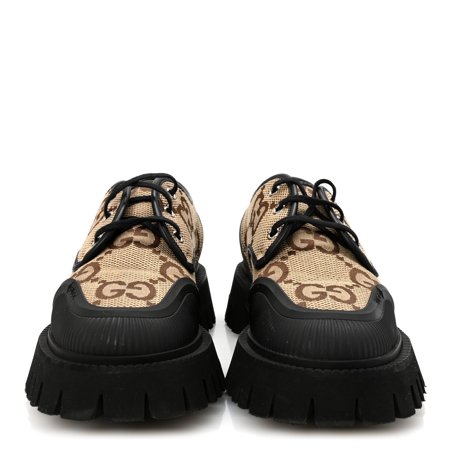 Gucci Monogram Jumbo GG Miro Soft Calfskin Womens Lug Sole Loafers 39.5 Camel Ebony Black 3 of 9