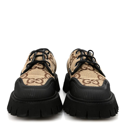 Gucci Monogram Jumbo GG Miro Soft Calfskin Womens Lug Sole Loafers 39.5 Camel Ebony Black 3 of 9