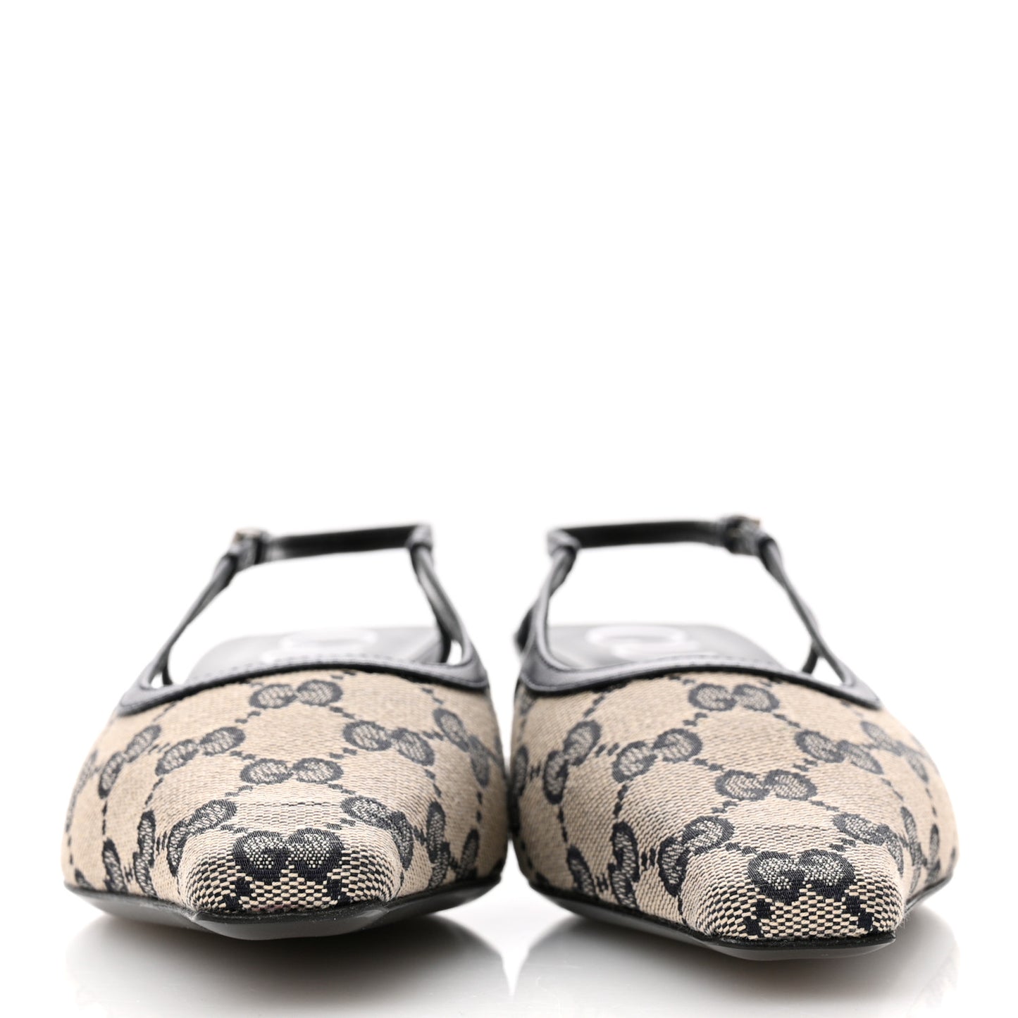 GG Monogram Malaga Kid Square G 35mm Slingback Pumps 36.5 Beige Blue