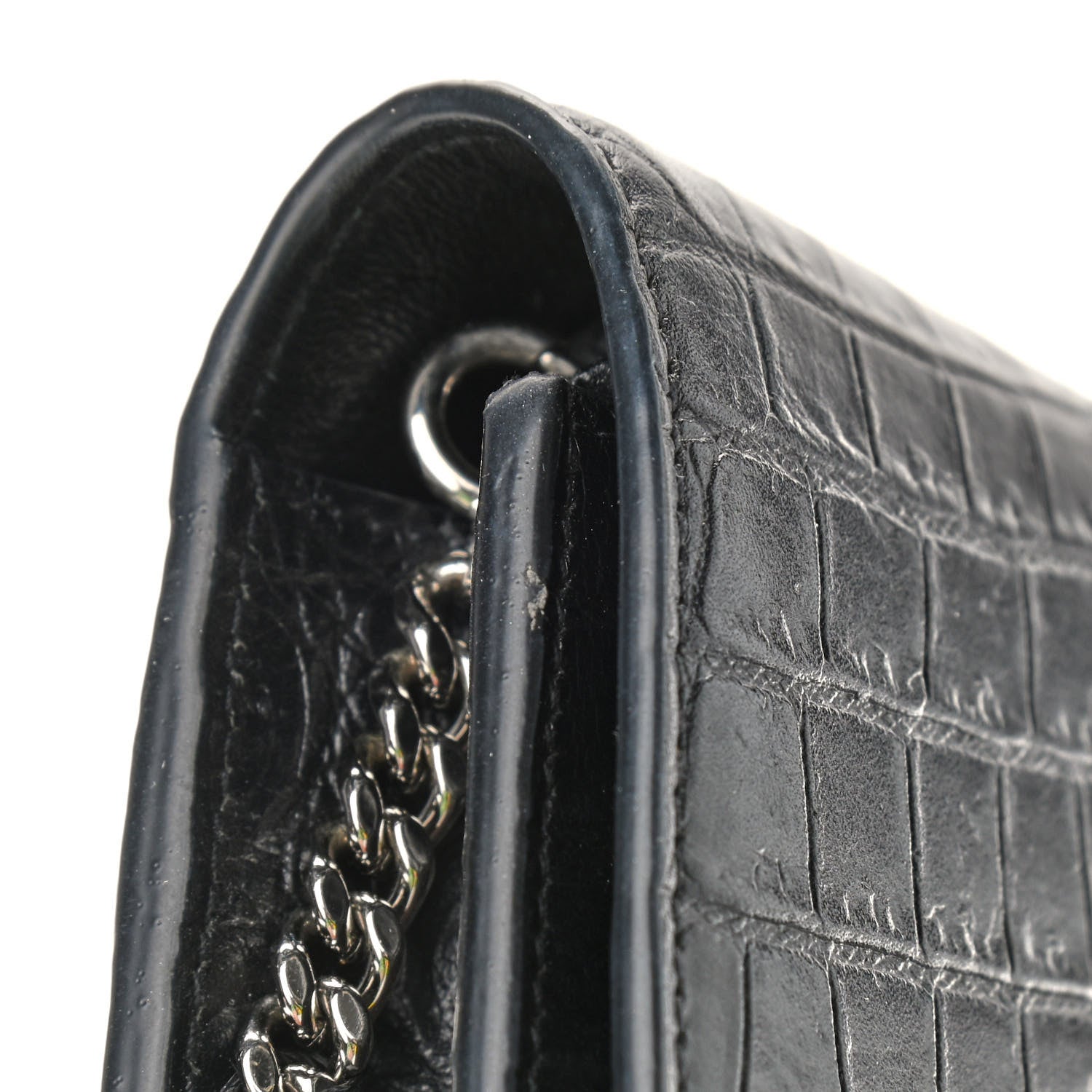 Saint Laurent Calfskin Crocodile Embossed Kate Monogram Tassel Chain Wallet Black 9 of 9
