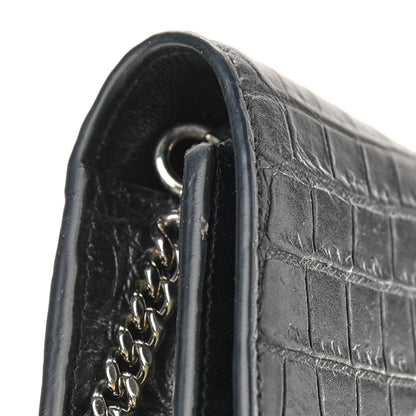 Saint Laurent Calfskin Crocodile Embossed Kate Monogram Tassel Chain Wallet Black 9 of 9