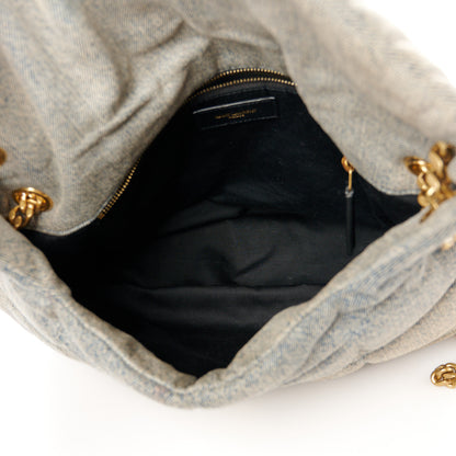 Saint Laurent Denim Quilted Medium Loulou Puffer Monogram Chain Satchel Blue Black 5 of 10