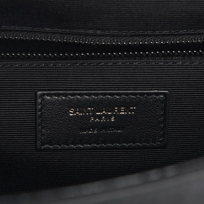 Saint Laurent Calfskin Crocodile Embossed Monogram Large Satchel Black 6 of 7