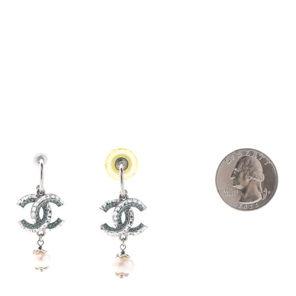Chanel Crystal CC Drop Earrings Blue Silver 2 of 5