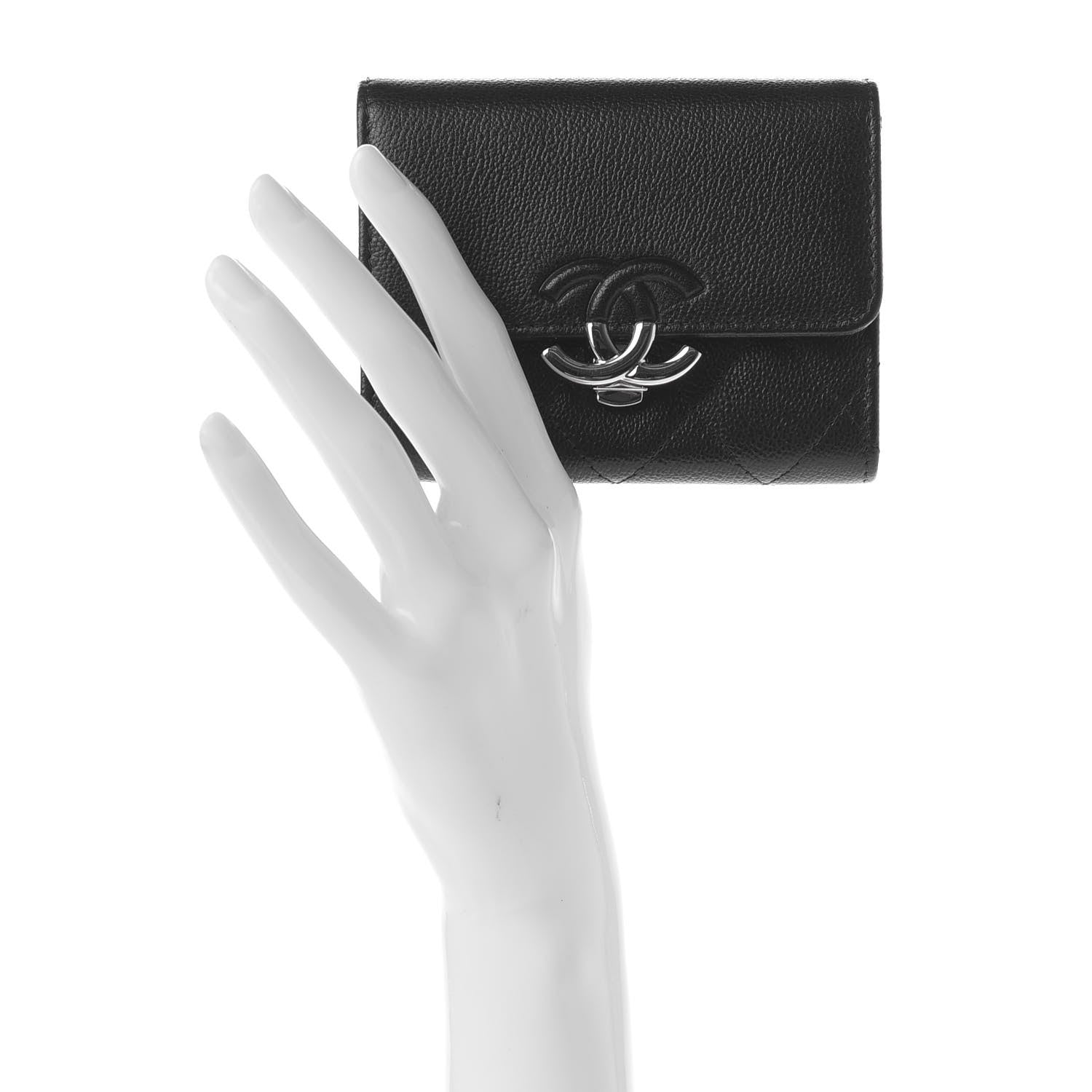Chanel Grained Calfskin Quilted CC Box Compact Flap Wallet Black 2 of 7