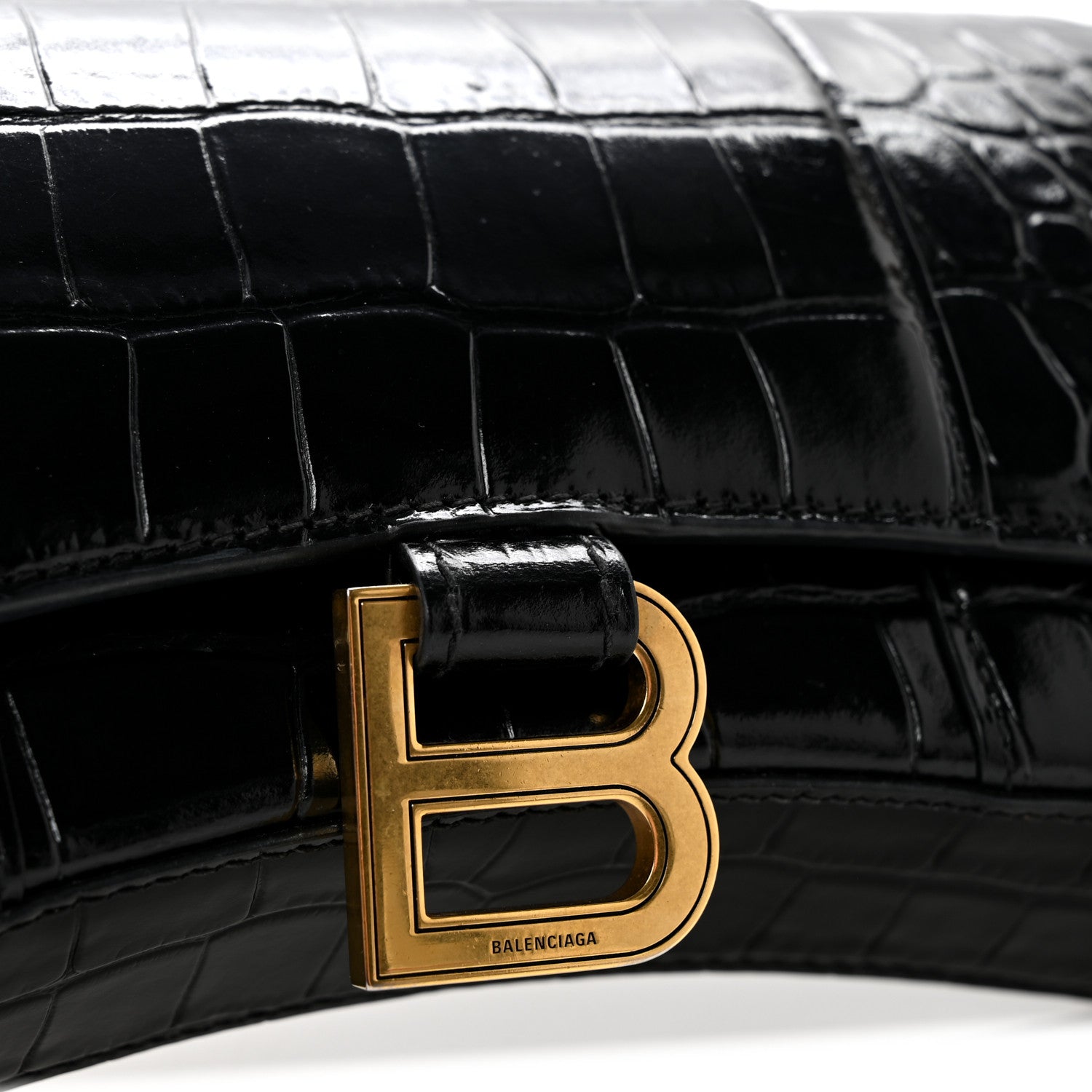 Balenciaga Shiny Calfskin Crocodile Embossed Hourglass Chain Bag Black 13 of 13