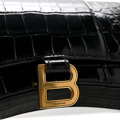 Balenciaga Shiny Calfskin Crocodile Embossed Hourglass Chain Bag Black 13 of 13