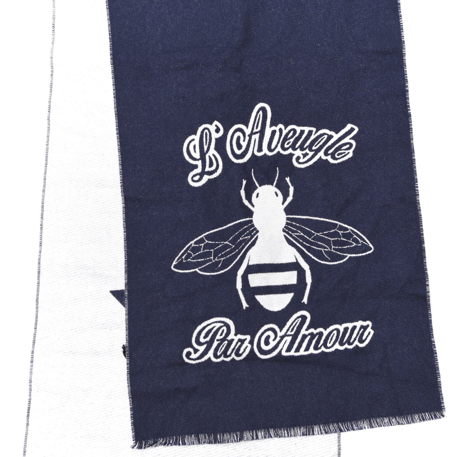 Gucci Wool Bee Scarf Navy White 3 of 5