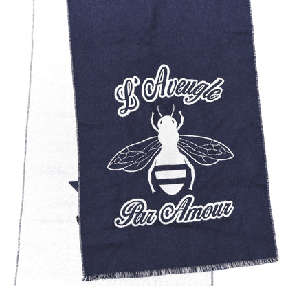 Gucci Wool Bee Scarf Navy White 3 of 5