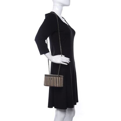 Chanel Raffia Jute Striped Small Vanity Case With Chain Black Beige 2 of 10