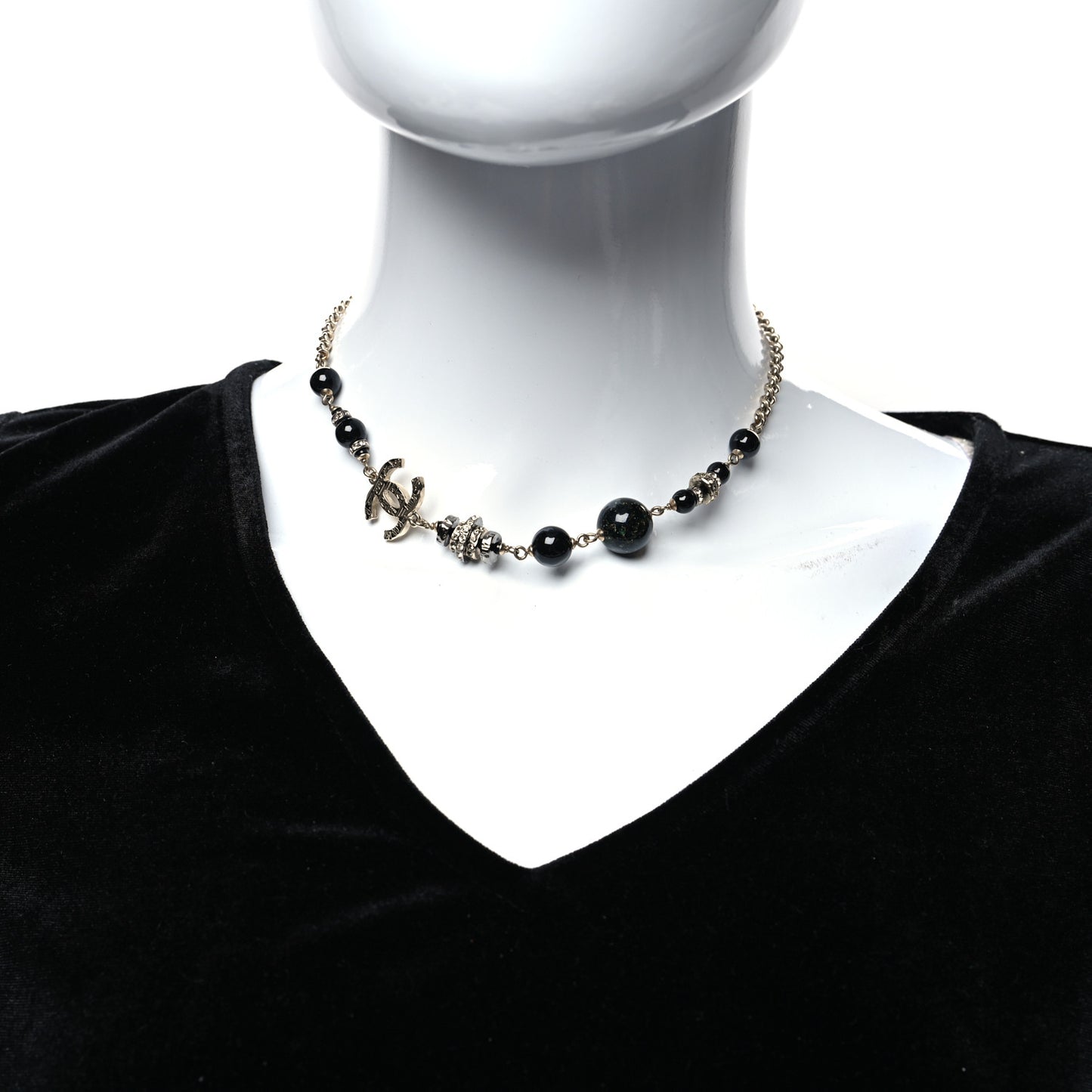 Crystal Bead Scarab CC Choker Necklace Black