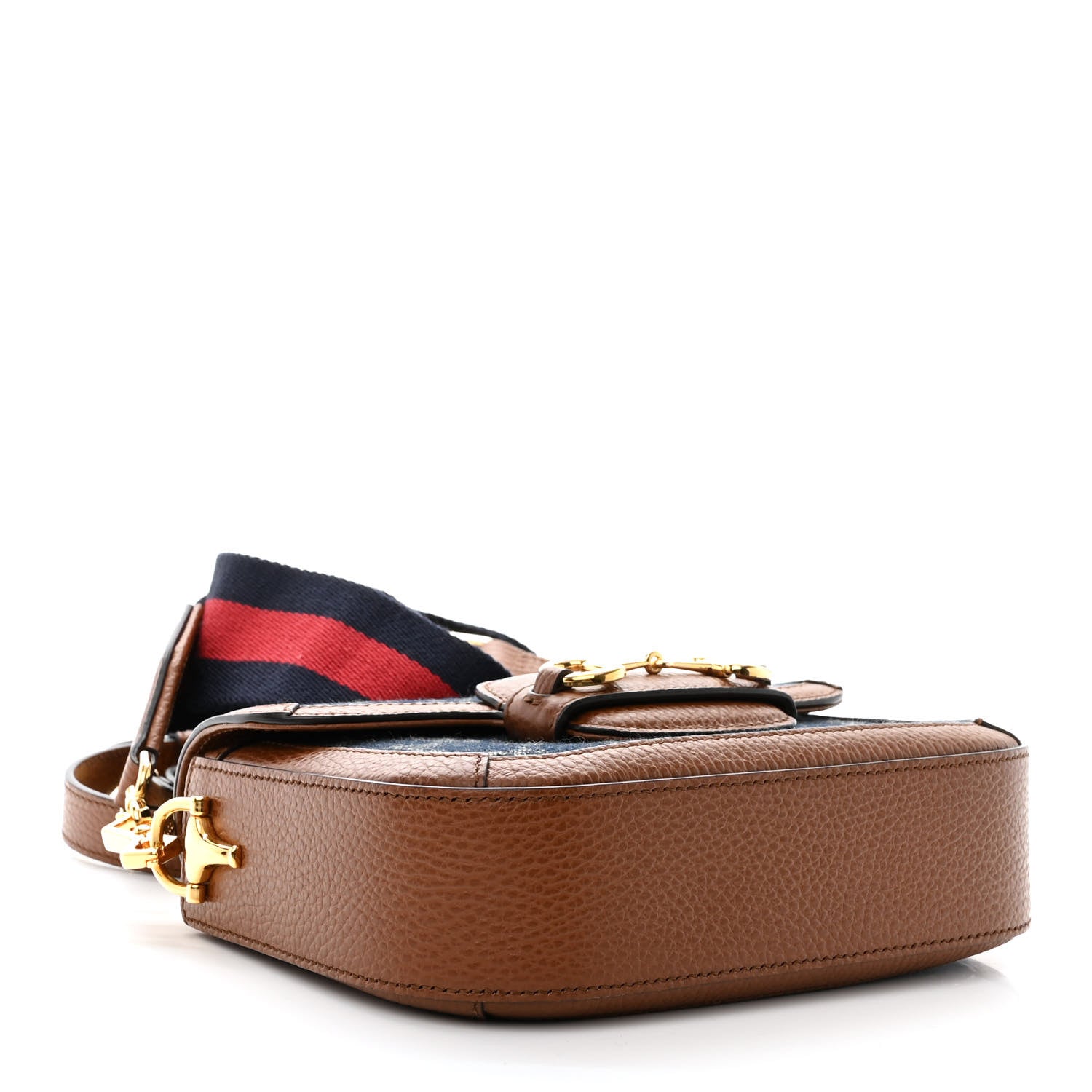 Gucci New Denim GG Monogram Dollar Calfskin Web Mini Horsebit 1955 Shoulder Bag Blue Tea Cuir Epilog 4 of 10