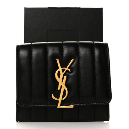 Saint Laurent Lambskin Matelasse Monogram Vicky Tri-Fold Wallet Black 9 of 9