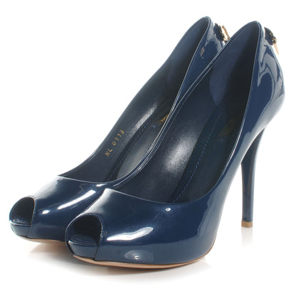 Louis Vuitton Patent Leather Oh Really Peep Toe Pumps 39 Blue 3 of 7