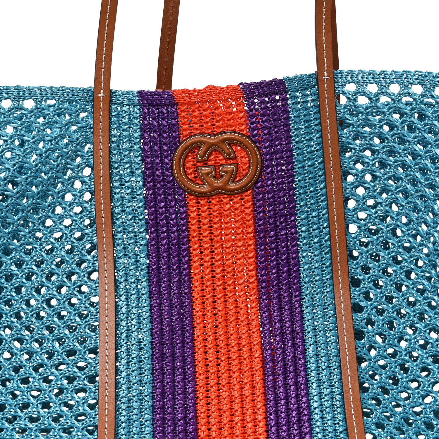 Gucci Raffia Web Woven Interlocking G Tote Blue Multicolor 8 of 10