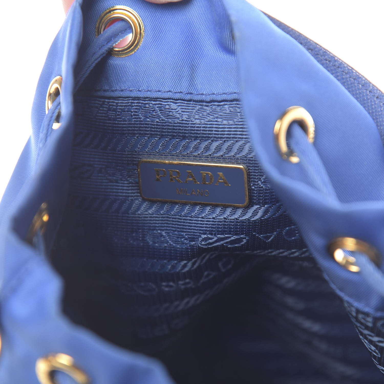 Prada Tessuto Nylon Saffiano Mini Bucket Crossbody Bag Azzurro 6 of 11