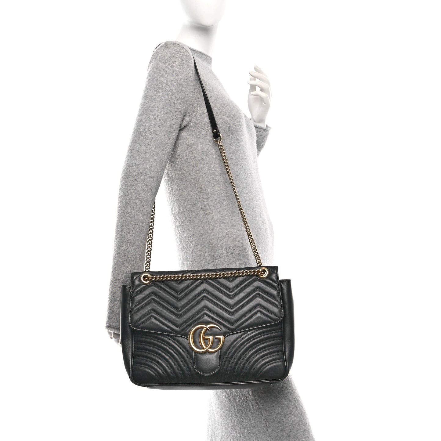 Calfskin Matelasse Large GG Marmont Shoulder Bag Black