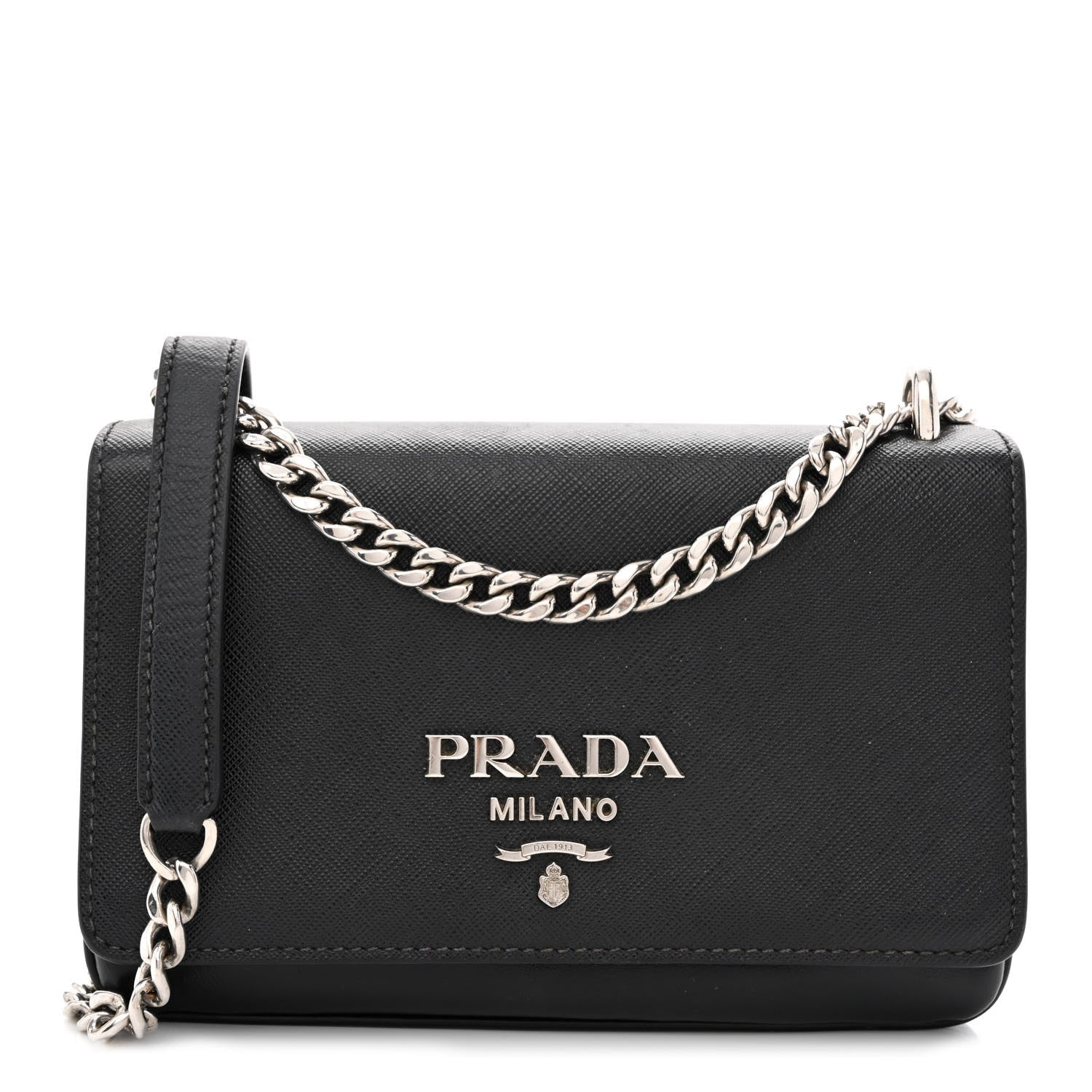 Prada Saffiano Chain Shoulder Bag Black 1 of 12