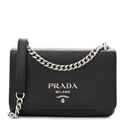 Prada Saffiano Chain Shoulder Bag Black 1 of 12