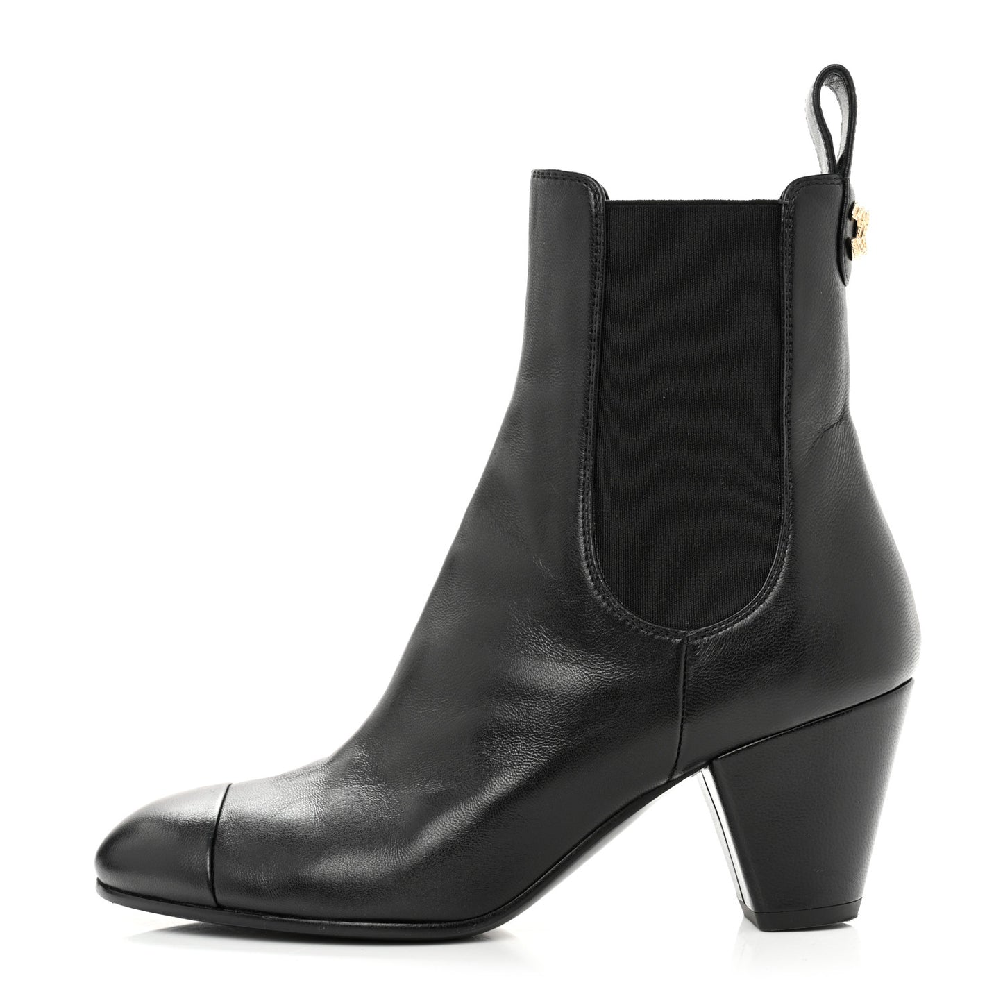 Lambskin Cap Toe CC Short Ankle Boots 36 Black