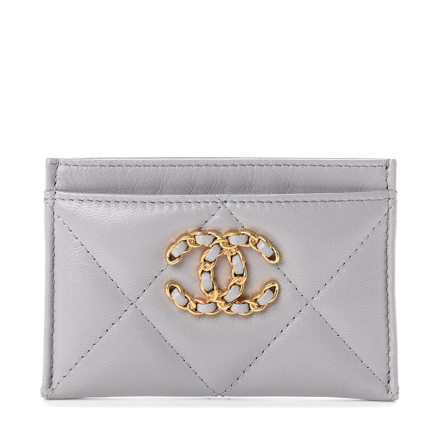 Shiny Goatskin Quilted 19 Card Holder Grey
