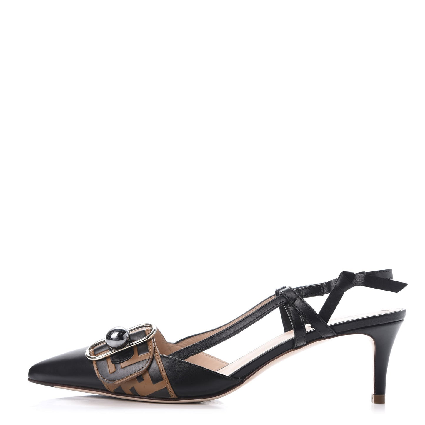 Vitello FF Embossed Pearland Decollete Aperta Slingback Pumps 40 Black Tobacco Moro