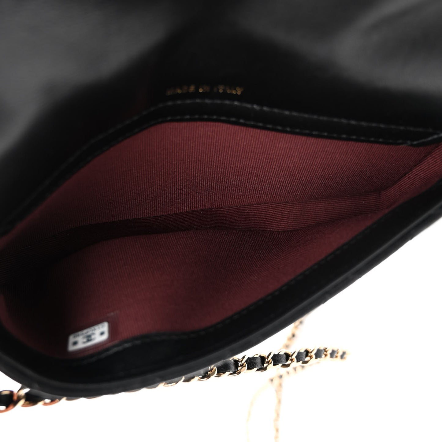 Lambskin Quilted Flap Phone Holder With Chain Black