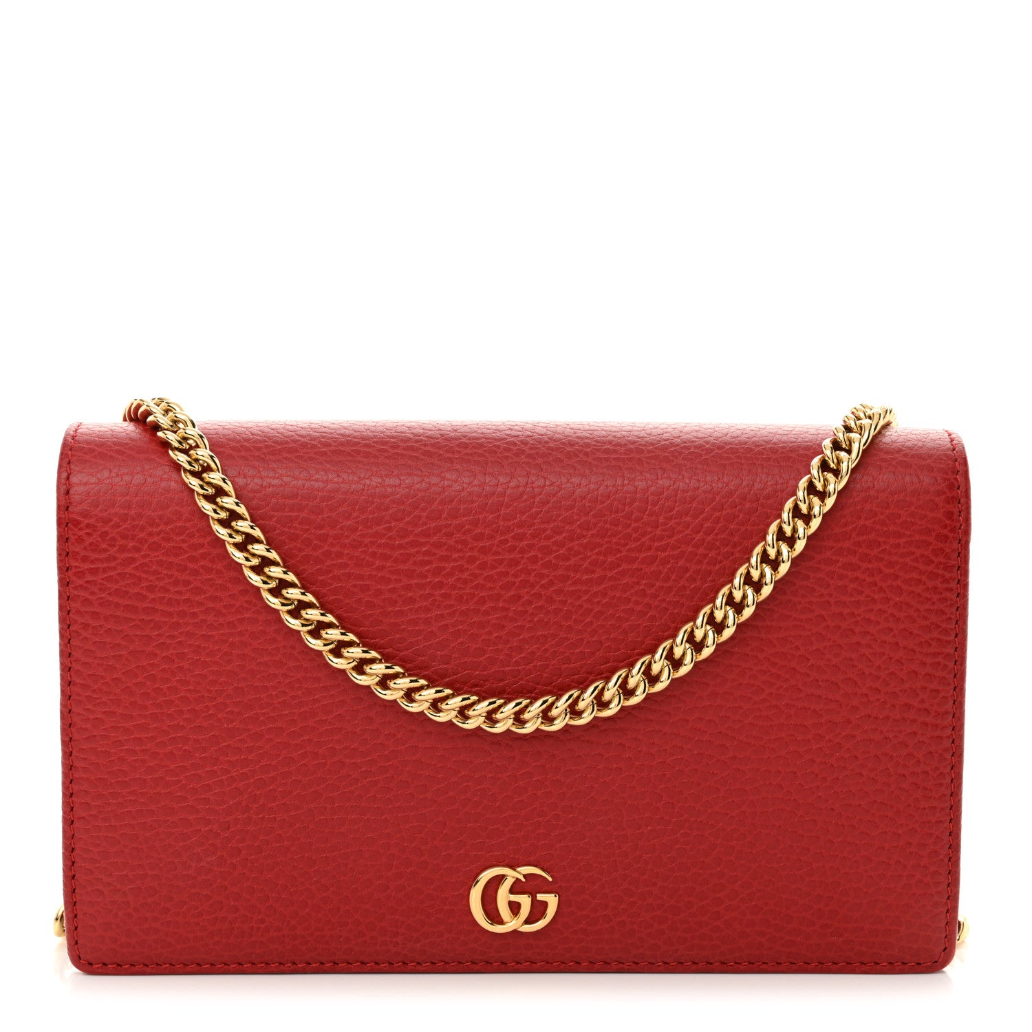 Gucci Dollar Calfskin Mini GG Marmont Chain Wallet Hibiscus Red 1 of 11
