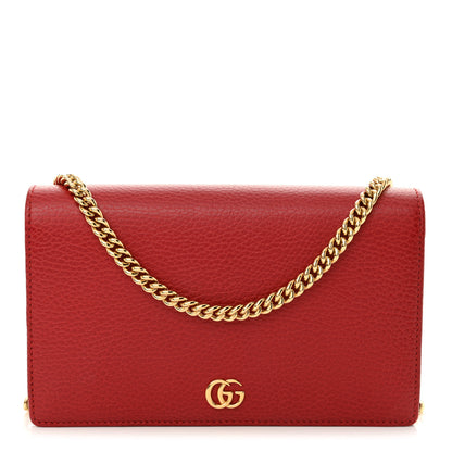 Gucci Dollar Calfskin Mini GG Marmont Chain Wallet Hibiscus Red 1 of 11