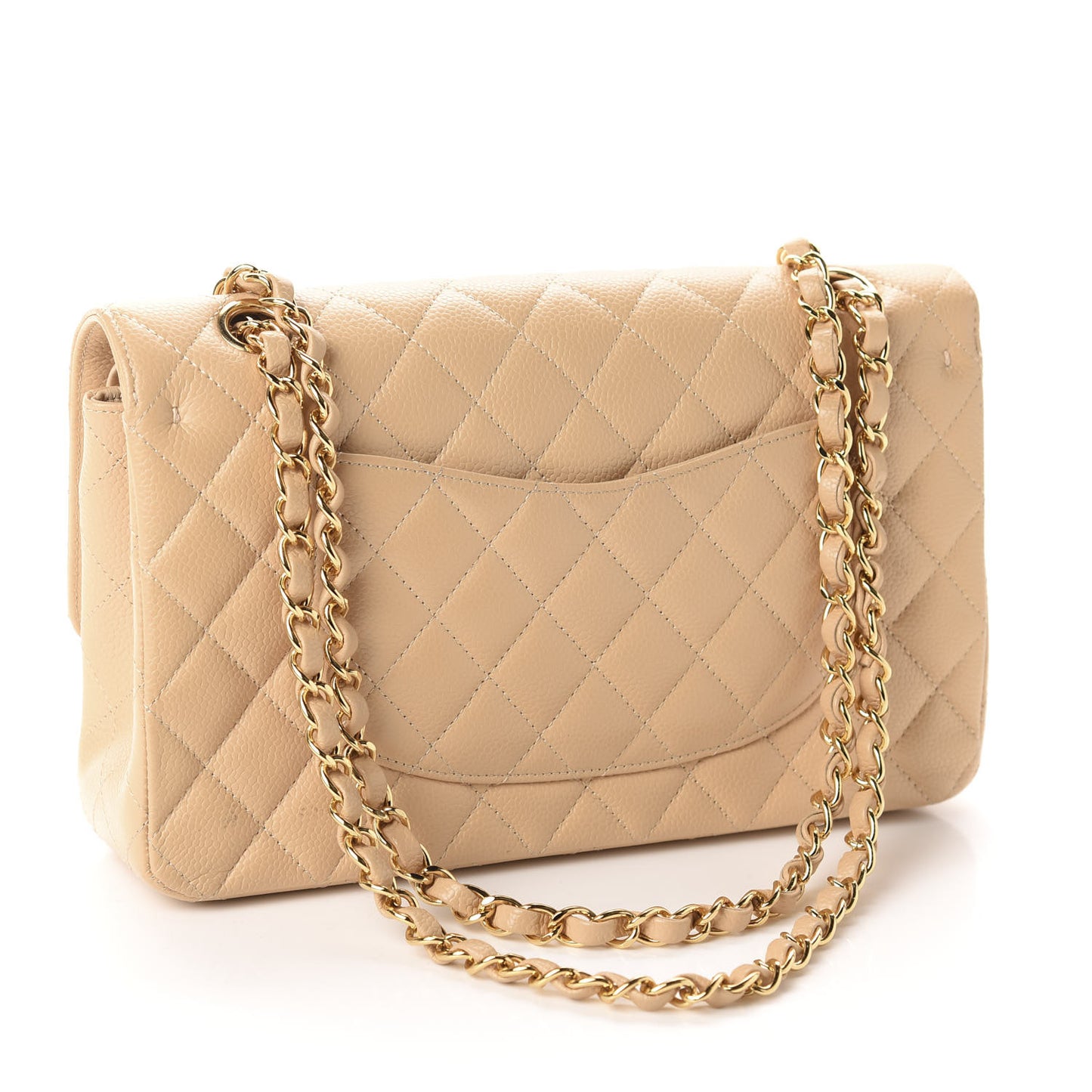 Caviar Quilted Medium Double Flap Beige Clair