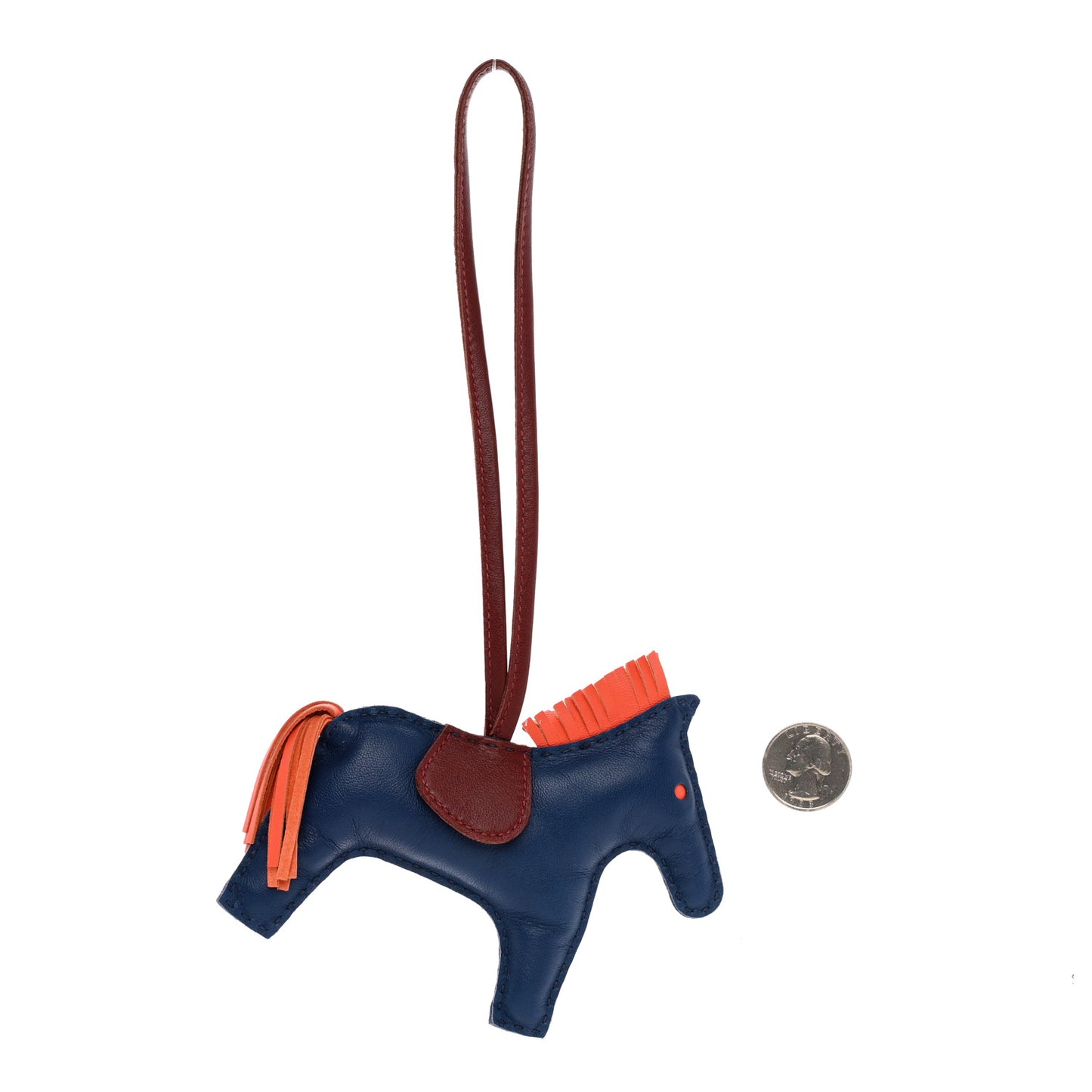 Milo Lambskin Grigri Rodeo Horse Bag Charm MM Bleu De Malte Rouge H Orange Poppy