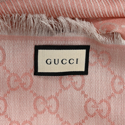Gucci Wool Silk Monogram GGWeb Fringe Shawl Rose Ivory 4 of 4