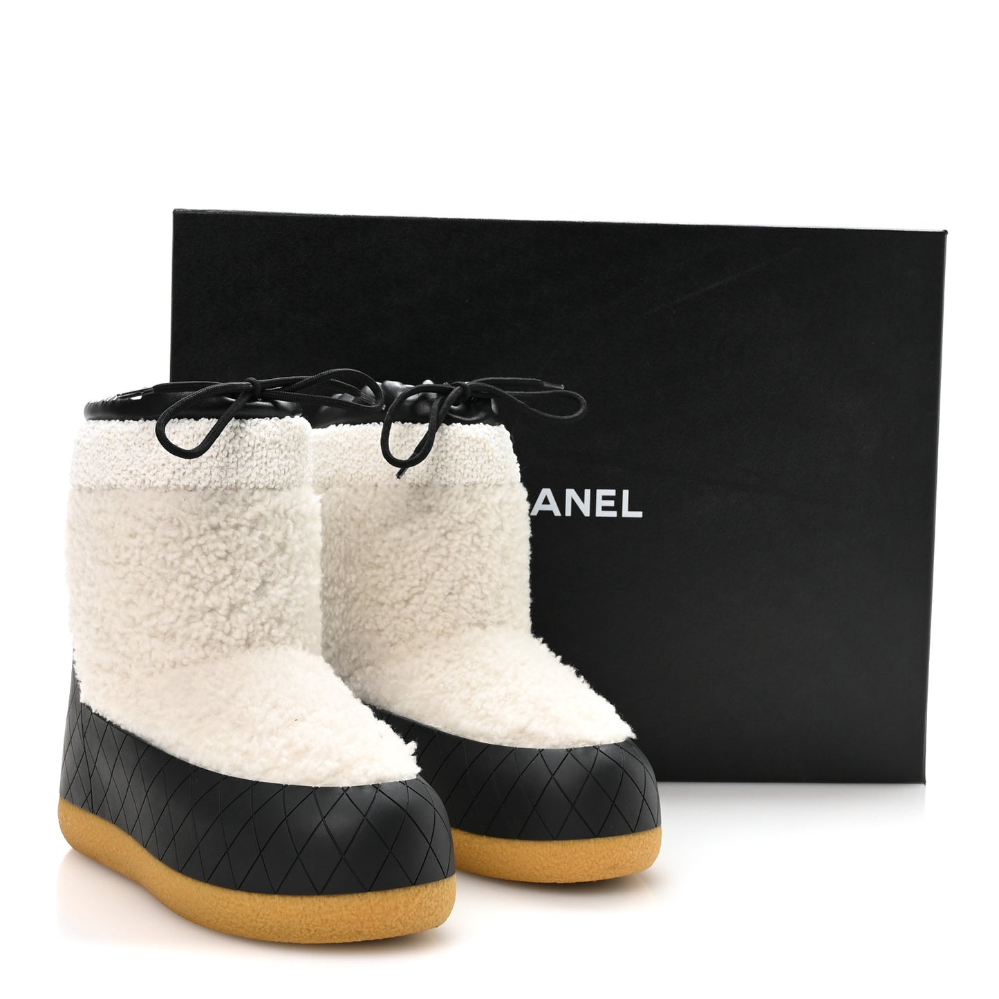 Tweed Shearling Sheepskin Drawstring Snow Ankle Boots 36 White