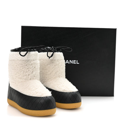 Chanel Tweed Shearling Sheepskin Drawstring Snow Ankle Boots 36 White 9 of 9