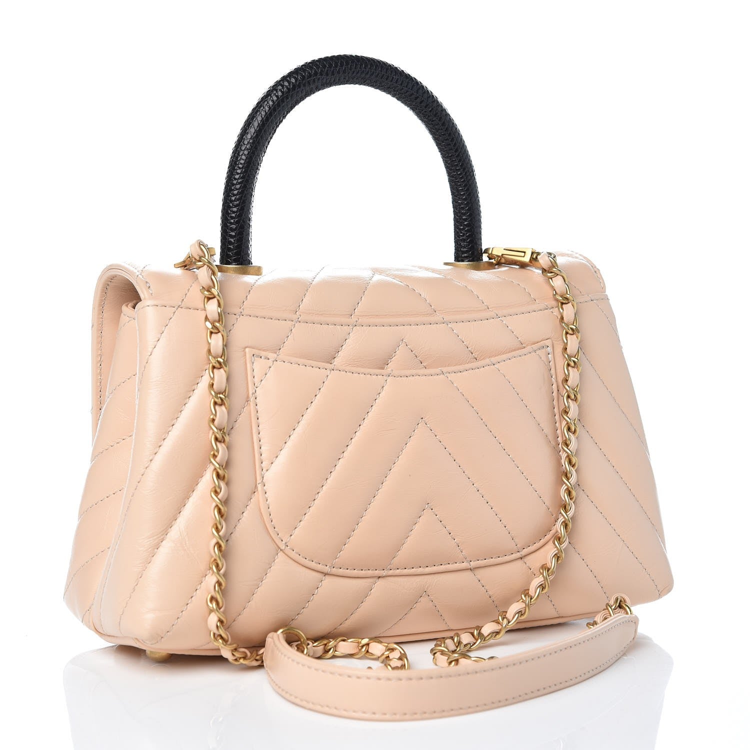 Chanel Calfskin Lizard Chevron Quilted Mini Coco Handle Flap Beige 4 of 8
