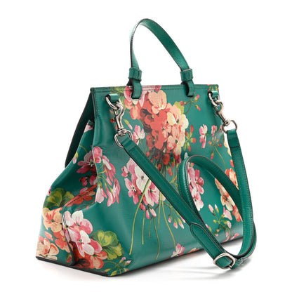 Gucci Shangai Calfskin Blooms Print Medium Bamboo Daily Top Handle Bag Clear Bright Emerald Multicolor 3 of 10