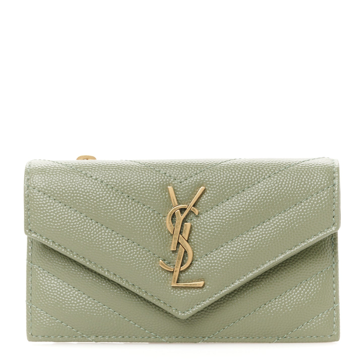 Grain De Poudre Matelasse Chevron Monogram Compact Wallet Light Sage