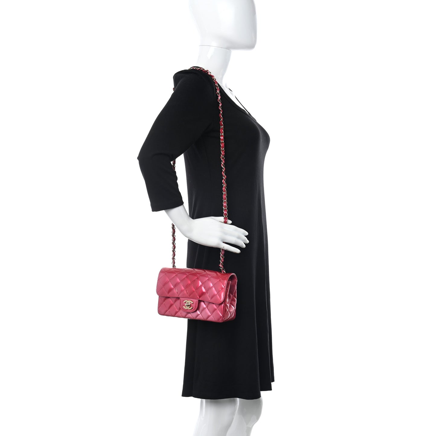 Shaded Patent Calfskin Quilted Mini Rectangular Flap Pink Dark Pink