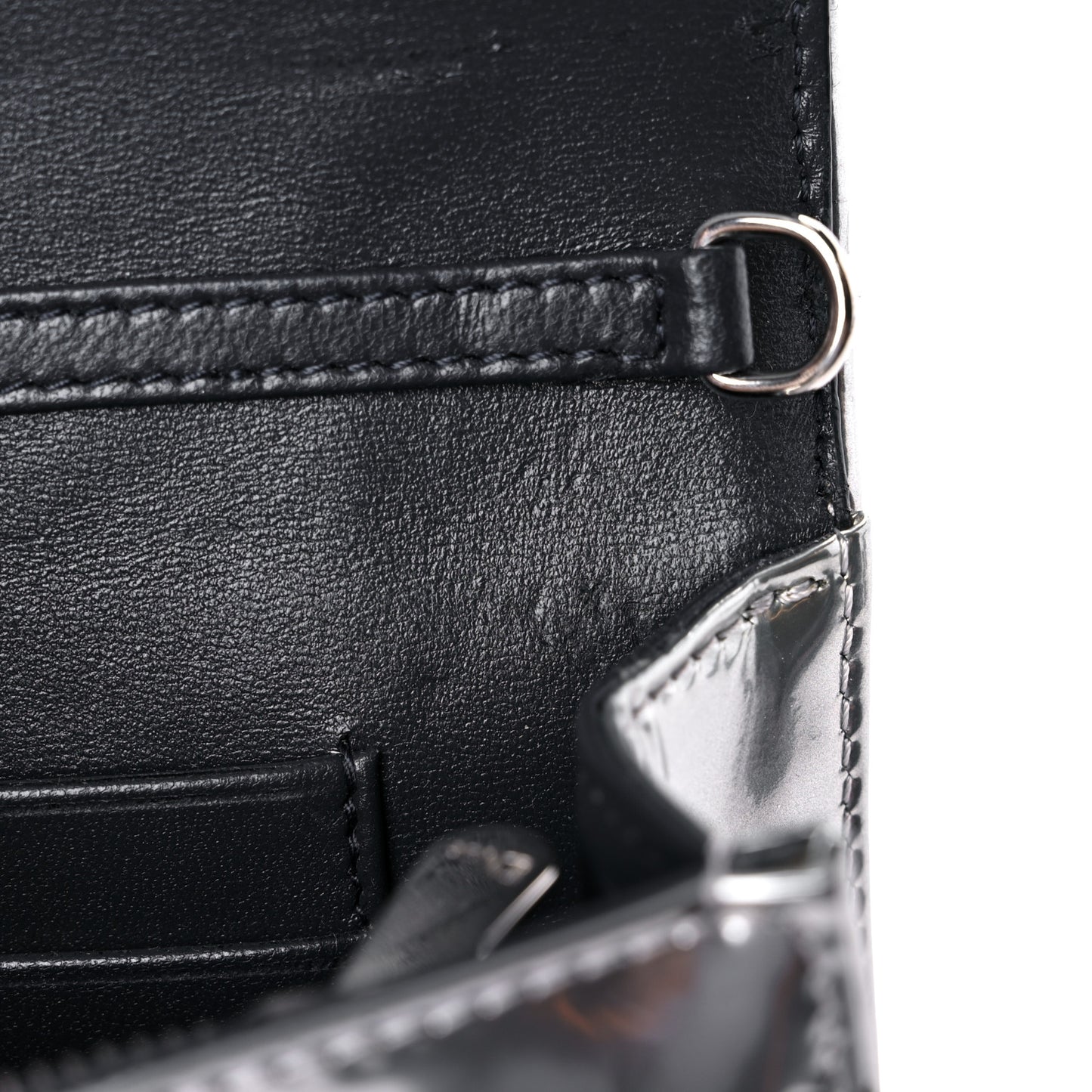 Metallic Patent Micro-Cannage Diorama Wallet on Chain Pouch Silver